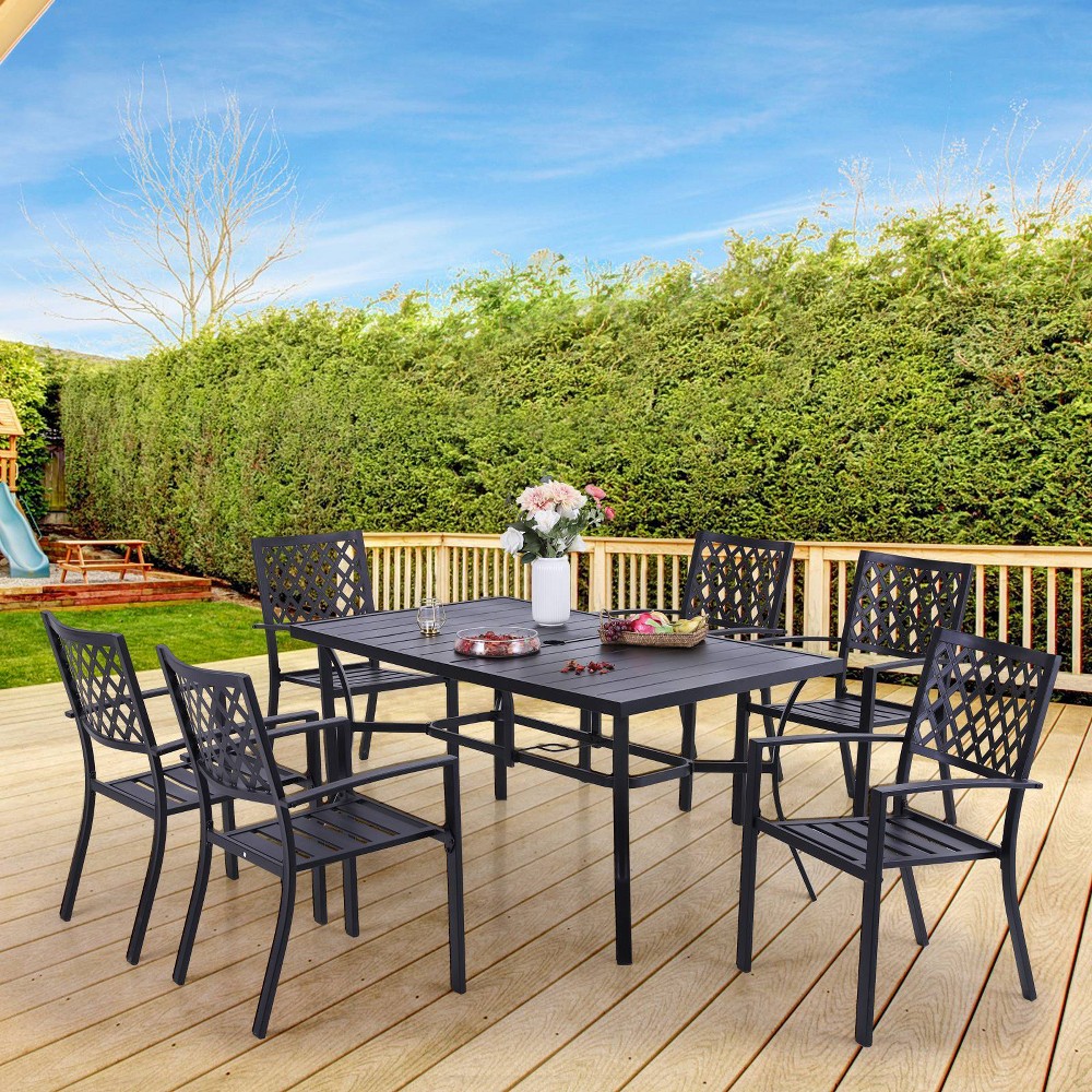 7pc Patio Dining Set with Rectangle Table with 2.6