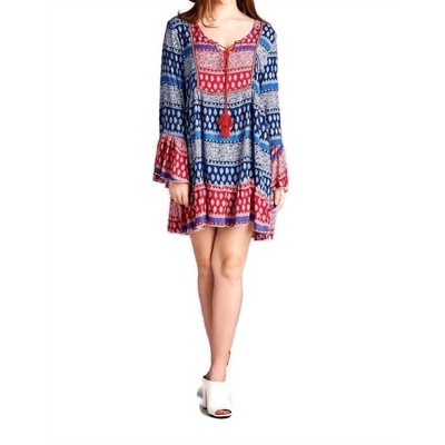 Women's Tassel Tie Bell Sleeve Mini Dress - Velzera