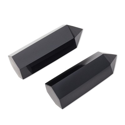 Okuna Outpost 2 Pack Black Natural Obsidian Crystals Stone Gemstones with Pouch and Box for Home Decor, 2x1 In