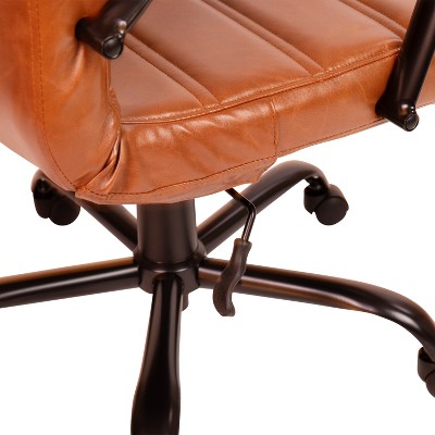 Elegant Brown LeatherSoft High-Back Executive Swivel Chair with Black Metal Frame
