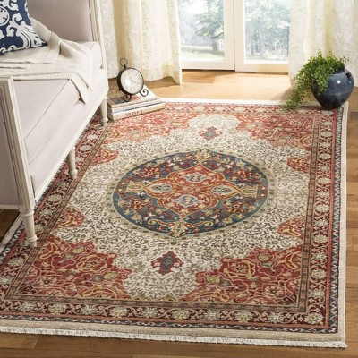Ivory and Red Synthetic Traditional Rectangular Area Rug