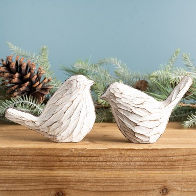 White and Beige Resin Carved Bird Figurines Set