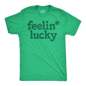 Mens Feelin Lucky T shirt Funny St. Paddys Days Parade Four Leaf Clover Tee For Guys - Crazy Dog Men's T Shirt - 1 of 4