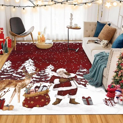 GustoWave Soft Non-Slip Washable Christmas Santa Claus Rugs, Xmas Holiday Decor, Red