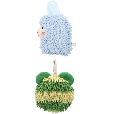 REGALWOVEN Chenille Fuzzy Ball Bathroom Alpaca Fuzzy Soft Absorbent Hanging Towels 7" x 7"/7" x 11" 2 Pcs