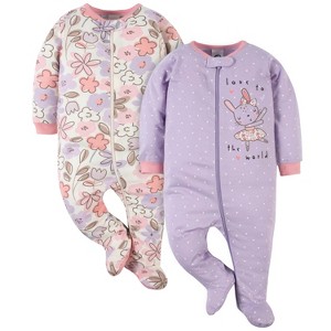 Gerber Baby Girls' Long Sleep Sleep 'N Plays, 2-Pack - 1 of 4