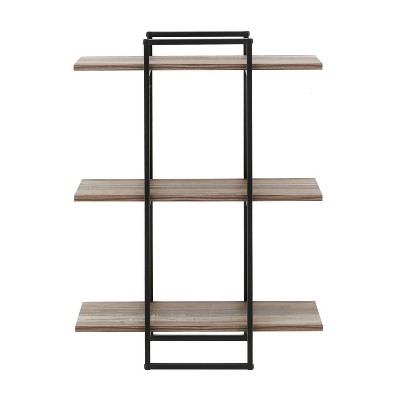 Square Black Wall Unit with Shelves Metal and Wood Multi Section