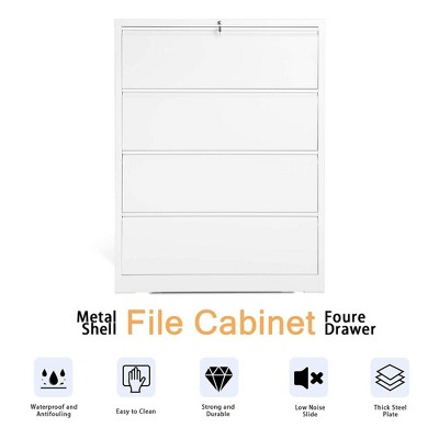 AOBABO White 4-Drawer Lockable Lateral Metal File Cabinet