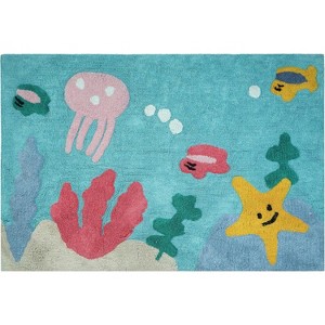 HomeRoots 3' X 4' Aqua Yellow And Coral Starfish Youthful Washable Area Rug - 1 of 4
