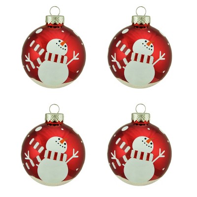 Northlight 4ct Shiny Red With Snowman Design Glass Ball Christmas ...