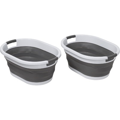 Honey-Can-Do Set of 2 Collapsible Hampers Dark Gray/White