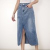 Anna-Kaci Women's High Waist Denim Midi Skirt with Front Slit Detail and Faded Wash Finish - 3 of 4