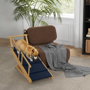 33'' Adjustable Dog Ramp for Bed And Couch,Foldable Wooden Pet Stairs with Non Slip Mat,for Small to Large Dogs-LAOTIES - 1 of 4