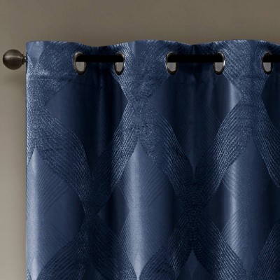 Navy Ogee Knitted Jacquard Blackout Curtain Panel