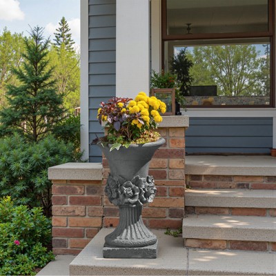 Wooakway 20" H Outdoor Urn Planters Decor Garden Pots Indoor Urn Filters Gray