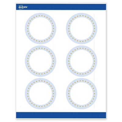 Avery 3" Diameter Labels, Gold Dots with Blue Border, 60 ct