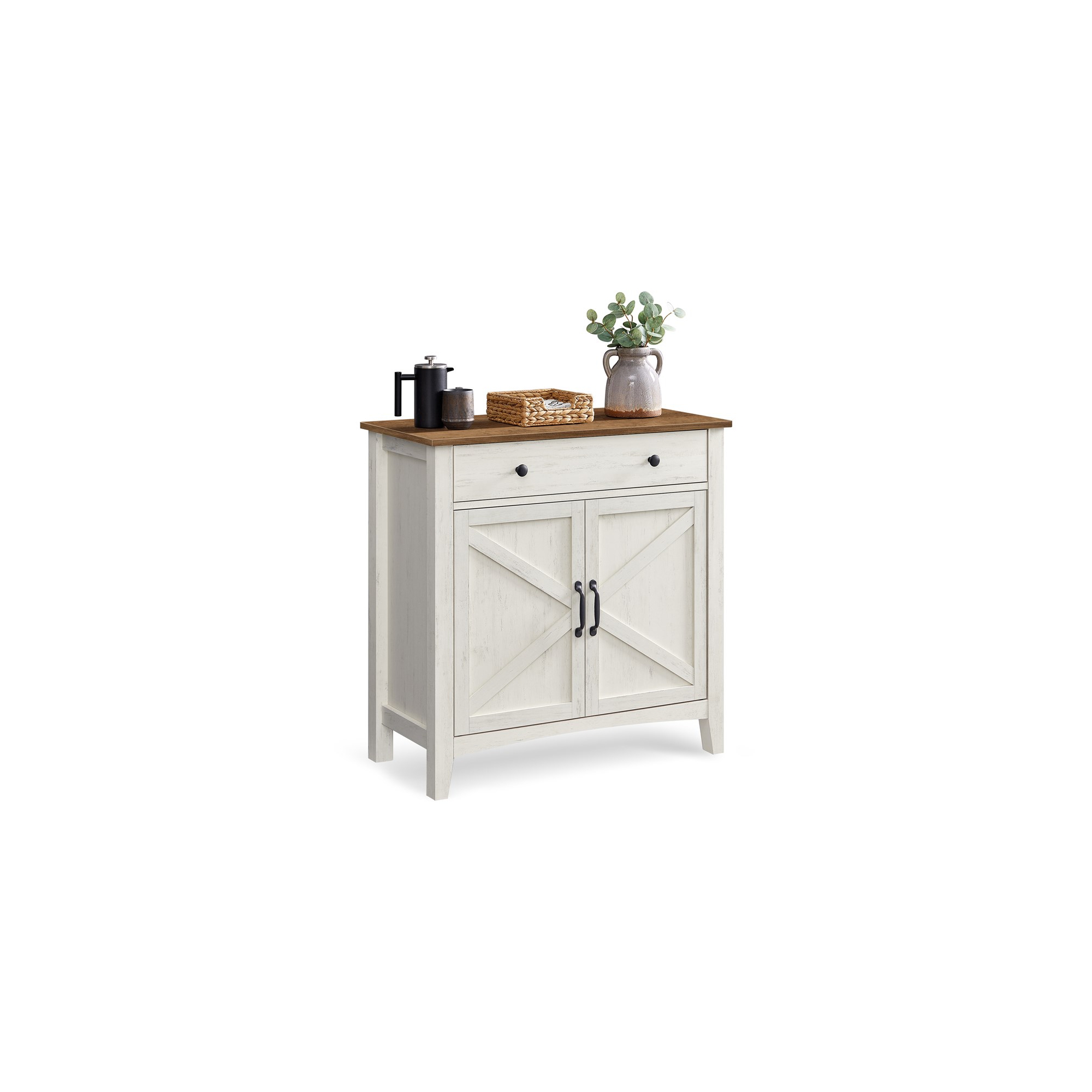 VASAGLE Buffet Cabinet, Sideboard Cabinet with Storage and Drawer, with Doors, Height Adjustable Shelf,Rustic White and Honey Brown