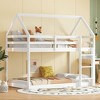 TIRAMISUBEST Twin over Twin Bunk Bed - House-Shaped Design with Ladder & Guardrails, Solid Rubber Wood Frame, White - 3 of 4