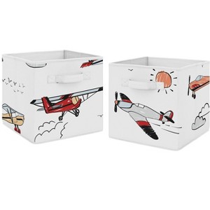 Sweet Jojo Designs Boy Set of 2 Kids' Decorative Fabric Storage Bins Airplane Red Blue and Grey - 1 of 4