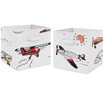 Sweet Jojo Designs Boy Set of 2 Kids' Decorative Fabric Storage Bins Airplane Red Blue and Grey