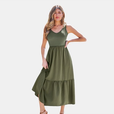 Women's Olive Green Tiered Maxi Tank Dress - Cupshe