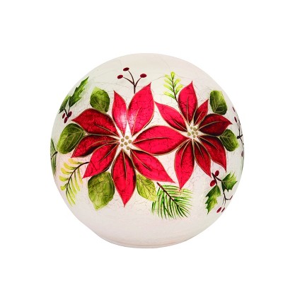 Transpac Glass 6 in. Red Christmas Light Up Poinsettia Orb Decor