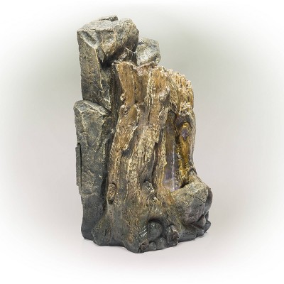 52" Taupe Resin Waterfall Tree Trunk Fountain with LED Lights