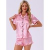 cheibear Women's Fashion Silky Satin Short Sleeve Top with Ruffle Hem Shorts Lounge Sets 2 Pcs - 2 of 4