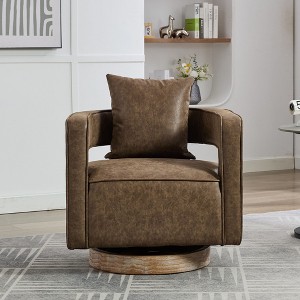 CAVINAS 360° Swivel Barrel Accent Chair,Rotating Sitting Chair,Modern Leather Chair with Weathered Wood Base for Living Room,Nursery,Office - 1 of 4