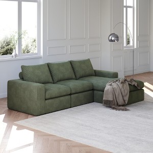 99" Corduroy Upholstered Cloud Modular L-Shaped Sectional Sofa with Chaise, Deep Seats, Neck Pillows, No Assembly Needed - 1 of 4