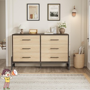 Jojoka 6 Drawer Dresser with Stylish Metal Base, Wooden Storage Chest for Bedroom, Closet, or Living Room Organization - 1 of 4