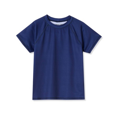 Lands' End Kids Chlorine Resistant Short Sleeve Crew Neck Swim Rash Guard - X-Large - Deep Sea Navy