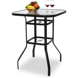VINGLI Outdoor Bar Table with Umbrella Hole, Modern Black Metal Patio Bar Table, High Top Table for Outdoor Relaxation and Home Entertaining Black - 1 of 4