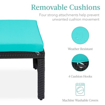 Patio Wicker Ottomans with Removable Cushions and Steel Frame - Black/Teal