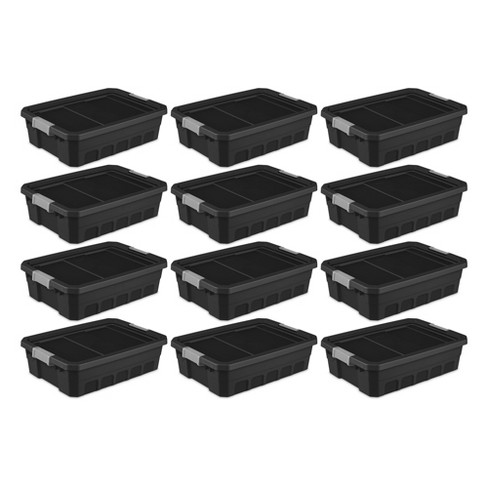 Sterilite 10 Gallon Under Bed Stackable Rugged Industrial Storage Tote  Containers with Gray Latching Clip Lids for Garage, or Worksite (12 Pack)