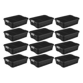 Sterilite 10 Gallon Under Bed Stackable Rugged Industrial Storage Tote Containers with Gray Latching Clip Lids for Garage, Attic, or Worksite