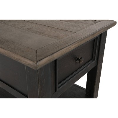 Modern Farmhouse Black-Brown Wood End Table with Storage