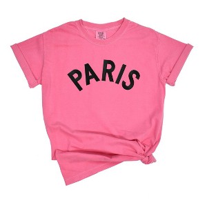 Simply Sage Market Women's Embroidered Paris Arched Short Sleeve Garment Dyed Tee - 1 of 3