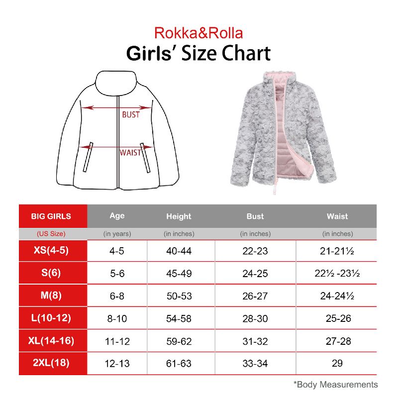 Rokka&Rolla Girls' Reversible Fleece Jacket Puffer Coat, 3 of 13