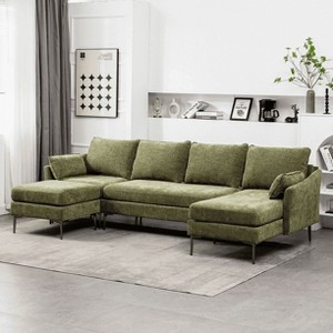 EROMMY U Shaped Sectional Sofa,Chenille Convertible Sectional Couch Ottman for Living Room,Green - 1 of 4