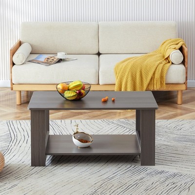 2-Tier Coffee Table Modern Cocktail Table Center Table With Open Storage Shelf
