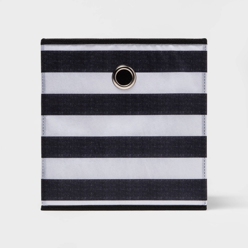 Photos - Clothes Drawer Organiser 11" Fabric Cube Storage Bin Black/White Rugby Striped - Room Essentials™: