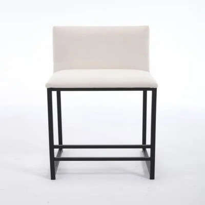 Counter Height Bar Stools Set of 2, Upholstered Linen Bar Chairs, Metal Footrest and Frame for Kitchen,Dining Room-IVORY