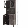 Farmhouse Bar Cabinet with Glasses Holder, 67.5"Tall Kitchen Coffee Bar with 4 Doors, Freestanding Sideboards Buffets Bar Cabinet, Grey - 2 of 4