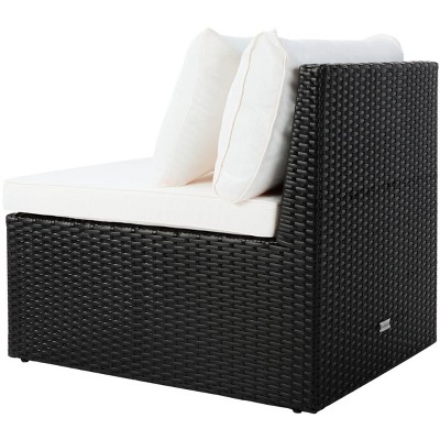 Pramla Black and Beige Wicker 2-Piece Outdoor Settee with Ottoman