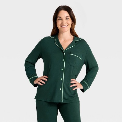 Women's Cloud Knit Modal Long Sleeve Notch Collar Top and Pants Pajama