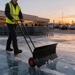 Heavy Duty Snow Shovel with Ergonomic Handle for Driveway, Push Snow Plow Shovel with Adjustable Handle, Angled Blade and Wheels - 1 of 4