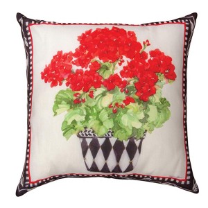 Manual Woodworkers & Weavers Rustic Porch Pillow – Geranium Pots 18" Red Floral Accent - 1 of 3