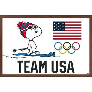 Trends International Team USA x Peanuts – Snoopy Cross-Country Skis Framed Wall Poster Prints - 1 of 4