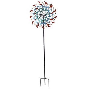 Sunnydaze Rainbow Breezes Powder-Coated Iron Wind Spinner - 84" H - Red, Blue, Yellow, and Turquoise - 1 of 4